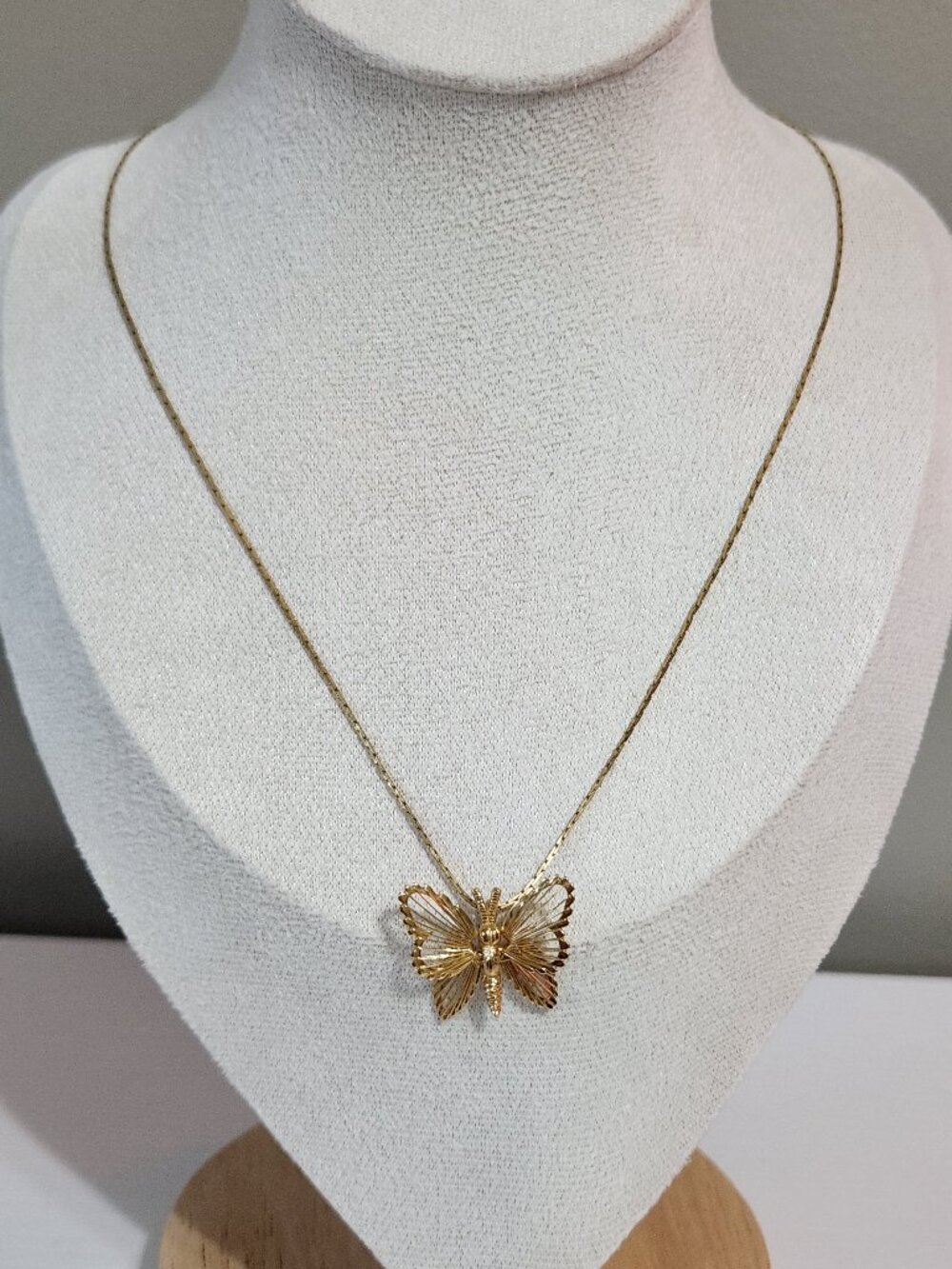 Signed Monet Butterfly Necklace Gold Tone Vintage Pendant Chain
